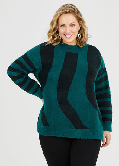 Plus Size Bold Stripe Fluffy Jumper