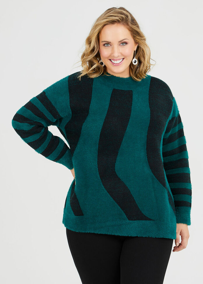 Bold Stripe Fluffy Jumper, , hi-res