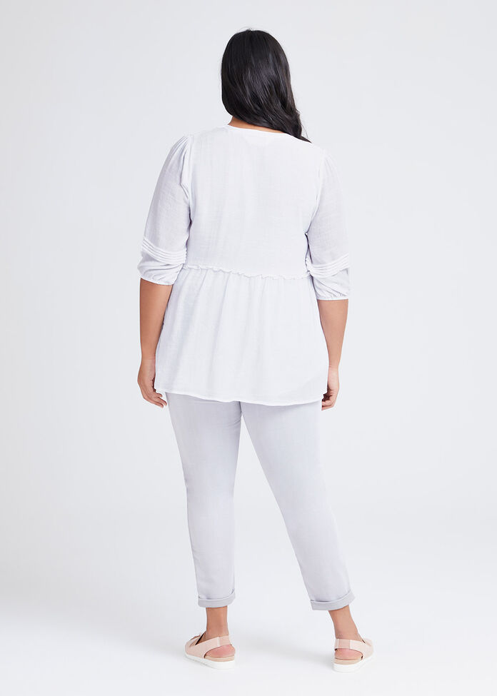 Natural 3/4 Sleeve Pintuck Top, , hi-res