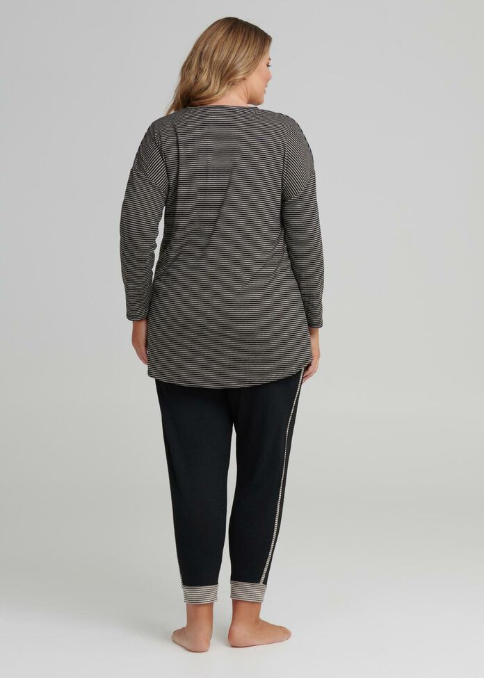 V Neck Stripe Lounge Top, , hi-res