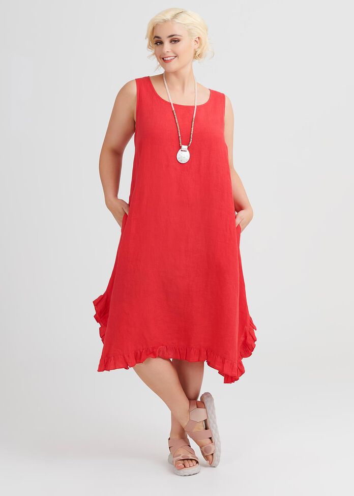 Linen Escape Gathered Hem Dress, , hi-res