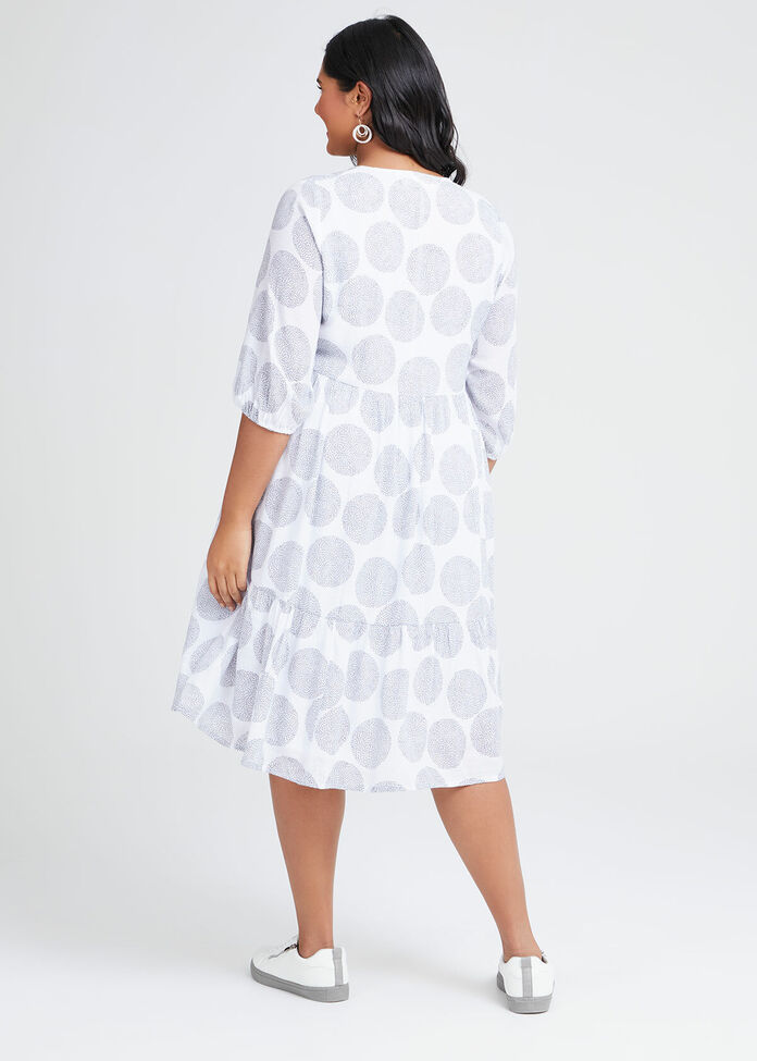 Natural Spot Tie Neck Dress, , hi-res