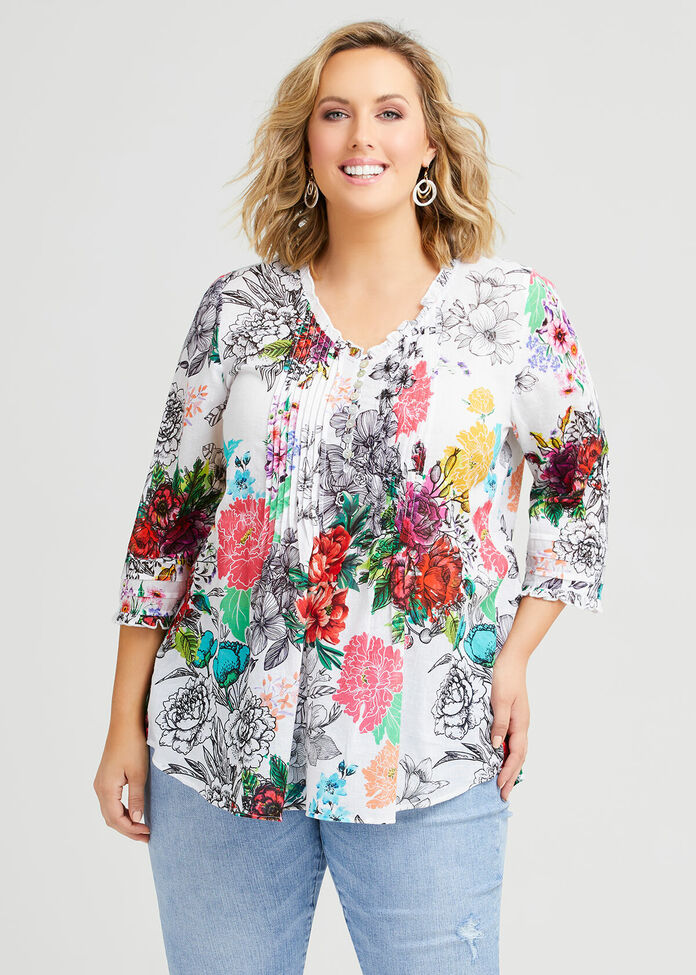 Cotton Floral Top, , hi-res