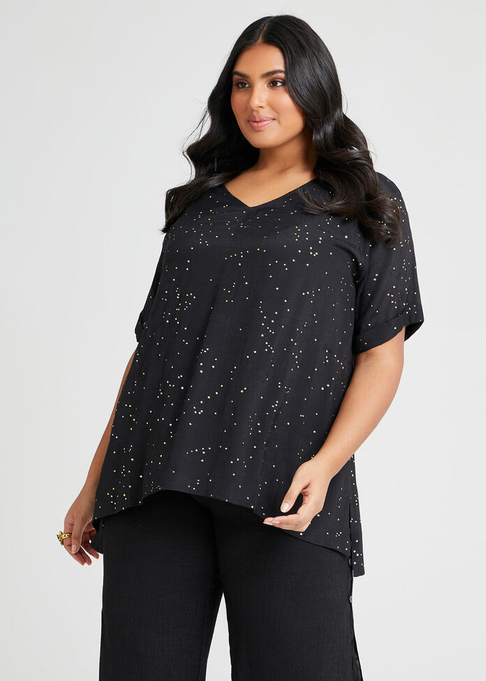 Natural Foil V-neck Spot Top, , hi-res