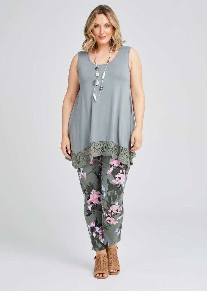 Floral Stretch Linen Pant, , hi-res