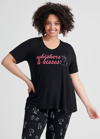 Plus Size Bamboo Meow Pj Top