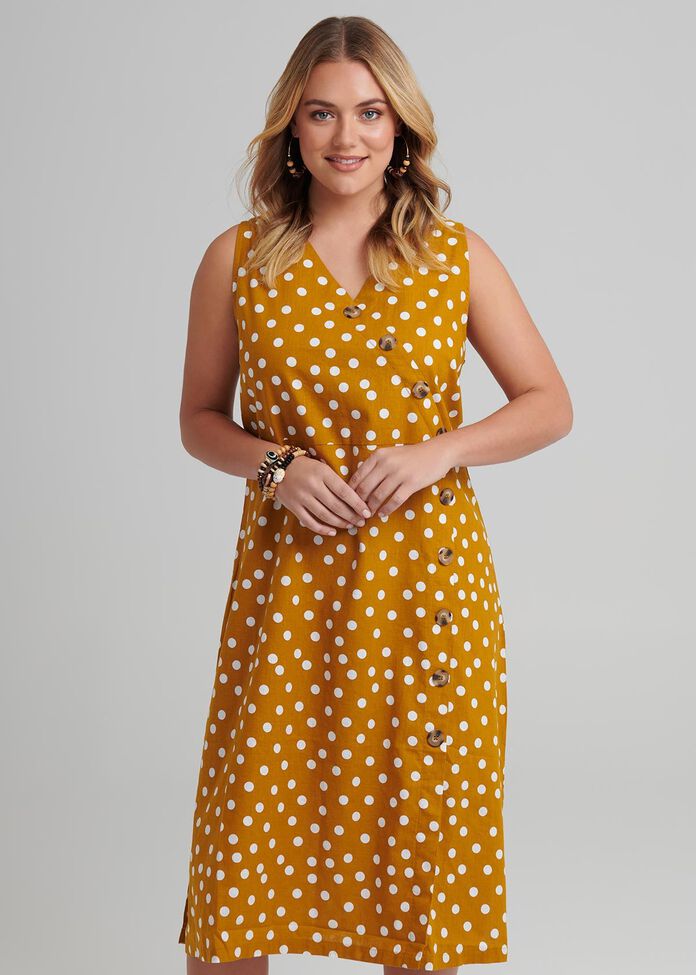 Mila Spot Linen Dress, , hi-res