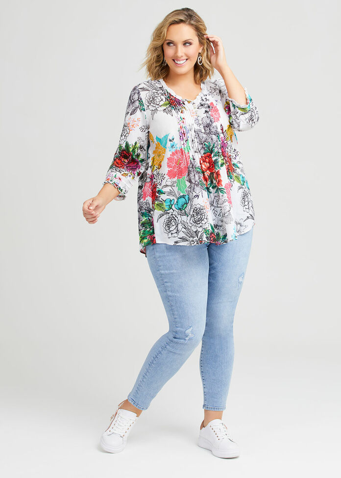 Cotton Floral Top, , hi-res