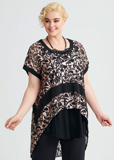 Plus Size Hue And Me Foil Mesh Top