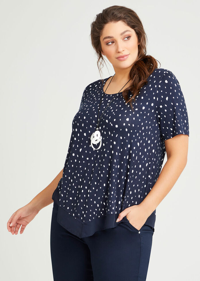 Bamboo Spot Angled Hem Top, , hi-res