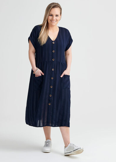 Plus Size Stripe Button Dress