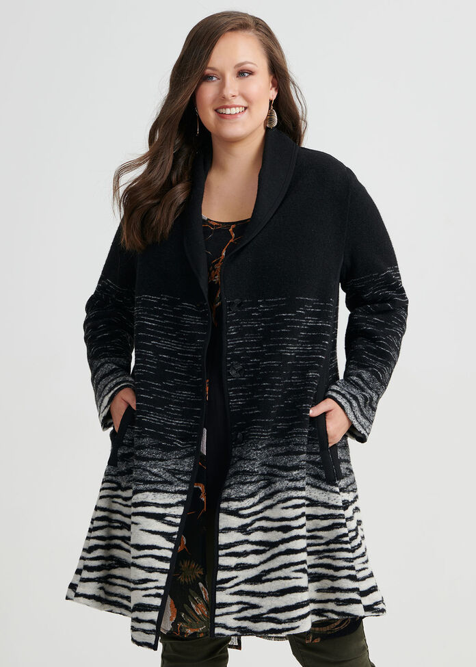 Zebra Boiled Wool Coat, , hi-res