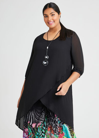 Plus Size Chiffon Wrap Front Tunic