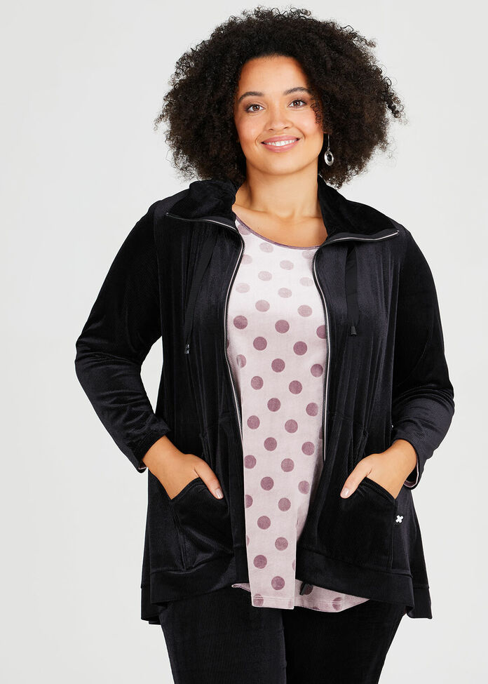 Velour Relaxed Lounge Cardigan, , hi-res