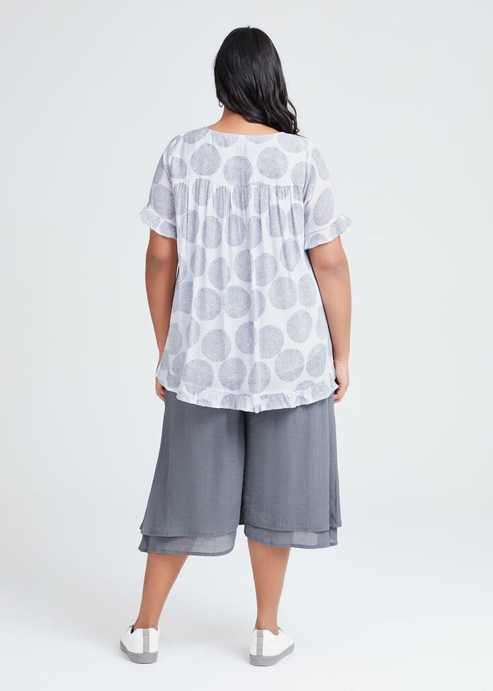 Natural Spot Frill Trim Top, , hi-res