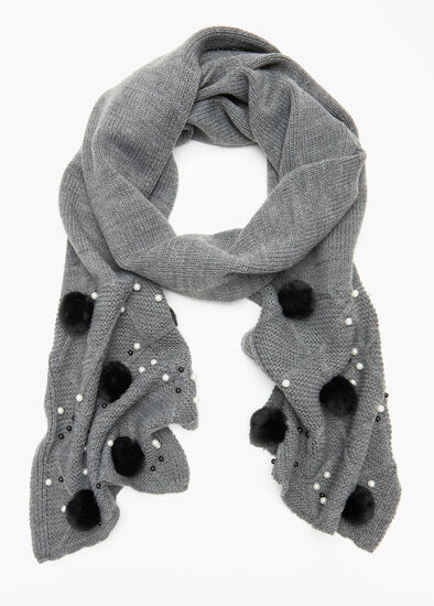 Grey Pom Pom Scarf