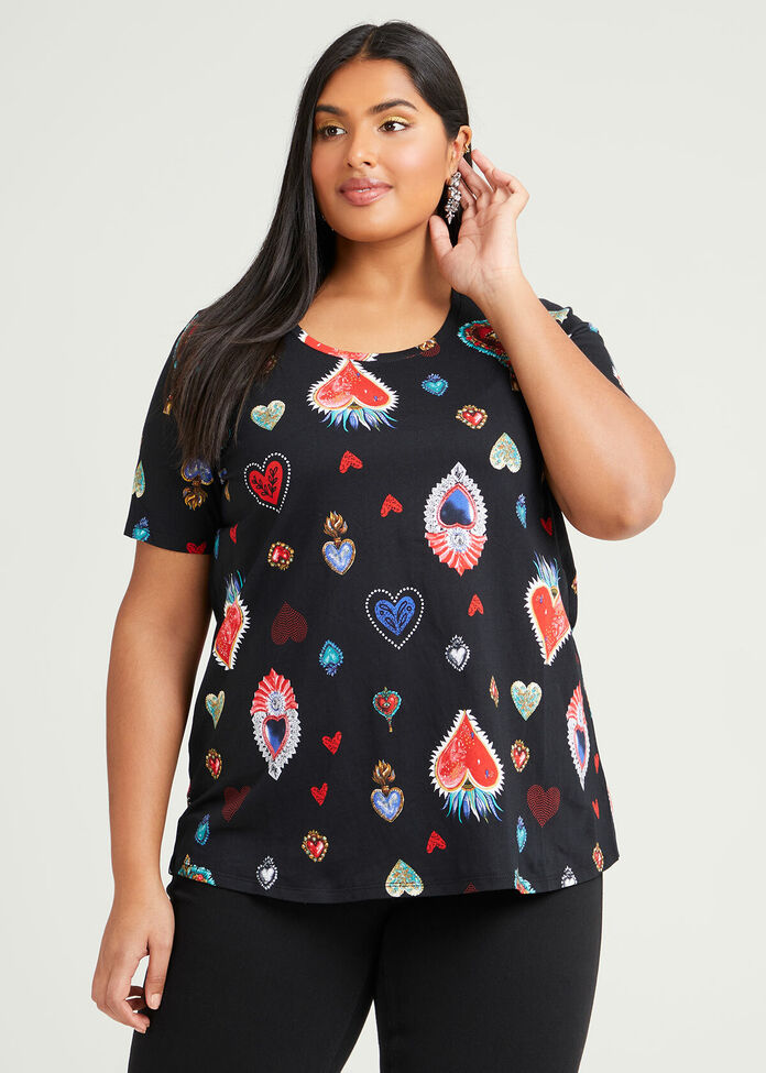 Organic Magic Hearts Print Top, , hi-res