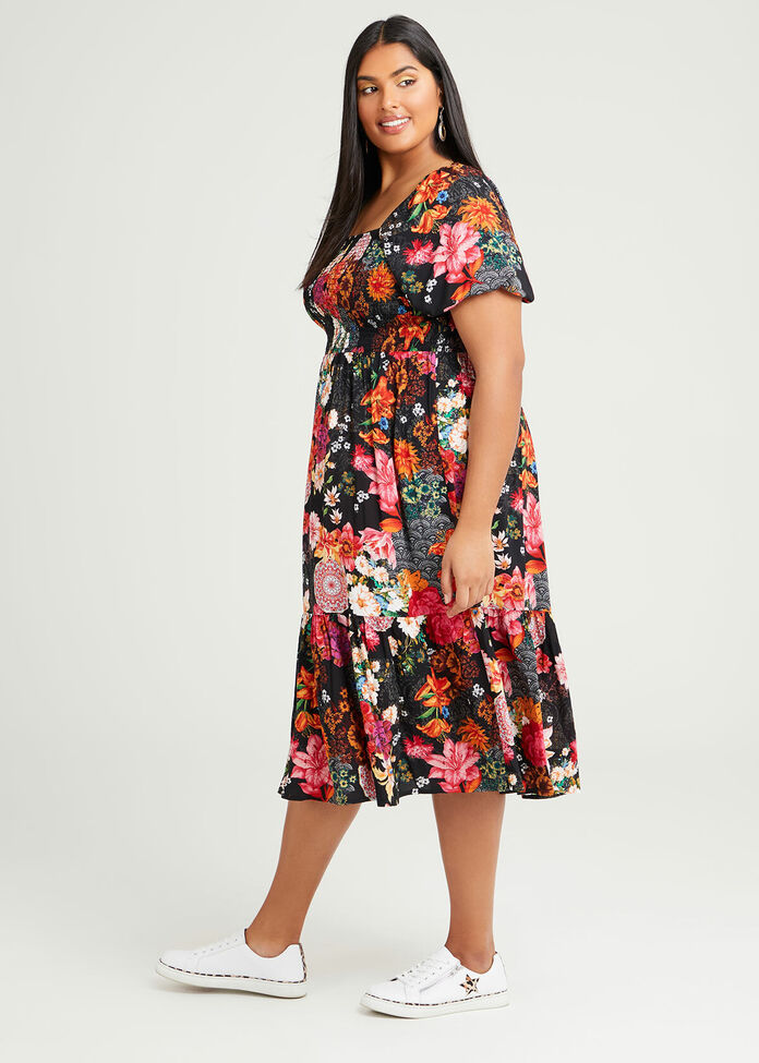 Natural Blooms Shirred Dress, , hi-res