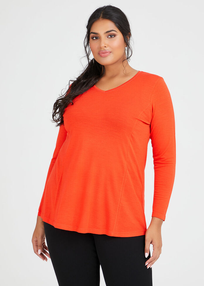 Wool Bamboo V-neck Top, , hi-res