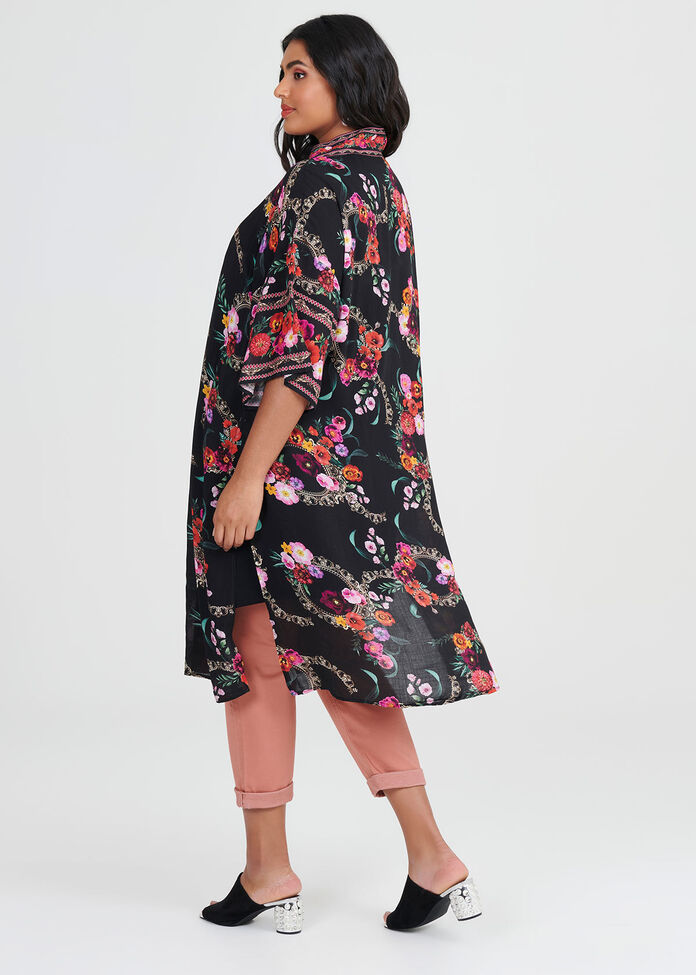 Wild Rose Viscose Kimono, , hi-res