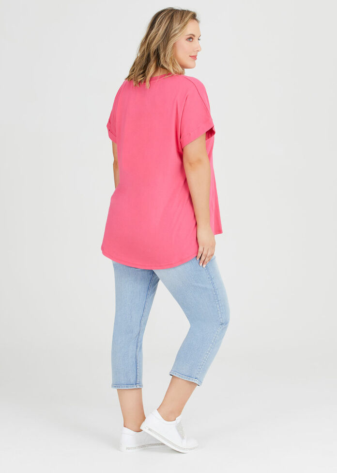 Organic Cuff V-neck Basic Tee, , hi-res