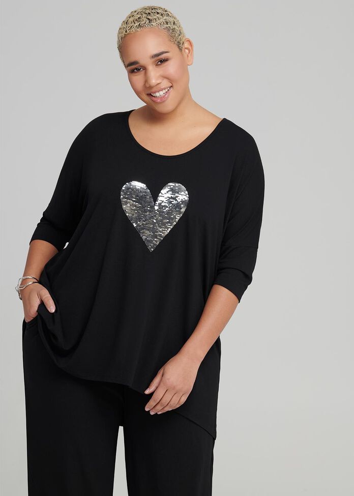 Love Heart Sequin Top, , hi-res