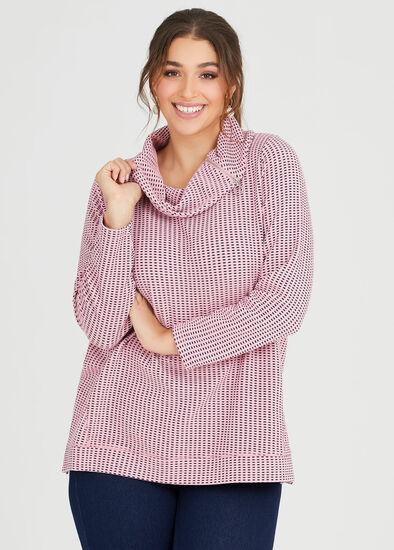 Plus Size Cowl Ticking Zip Top