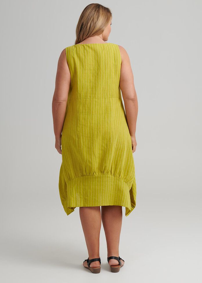 Linen Stripe Dress, , hi-res