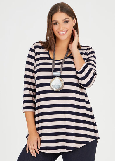 Plus Size Bamboo Stripe 3/4 Sleeve Top