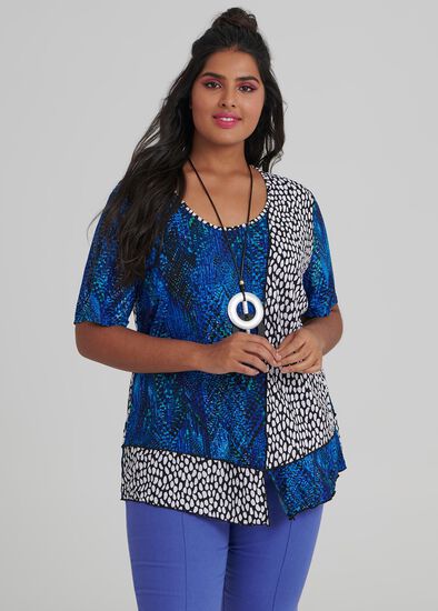 Plus Size Blue Mosaic Top