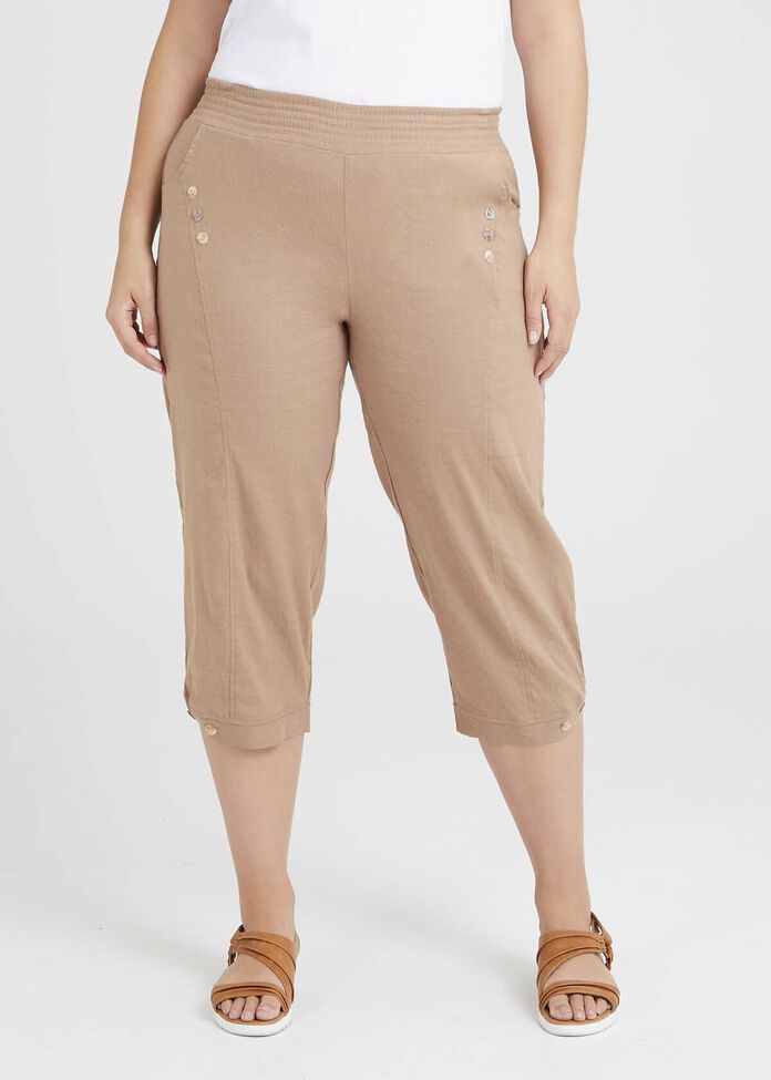 Linen Flinders Button Crop Pant, , hi-res