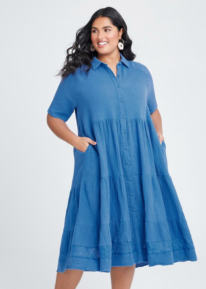 Cotton Coastal Tier Shirt Dress, , hi-res