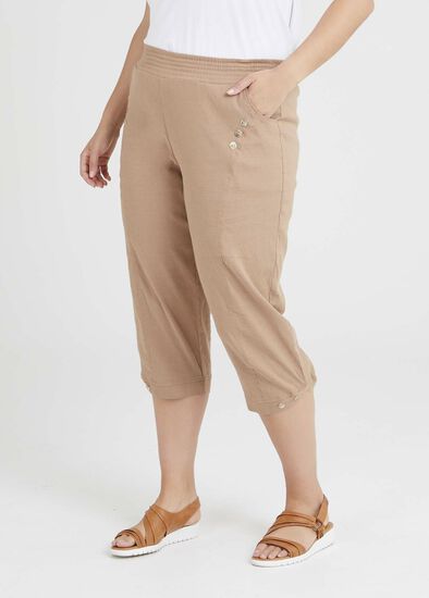 Plus Size Linen Flinders Button Crop Pant