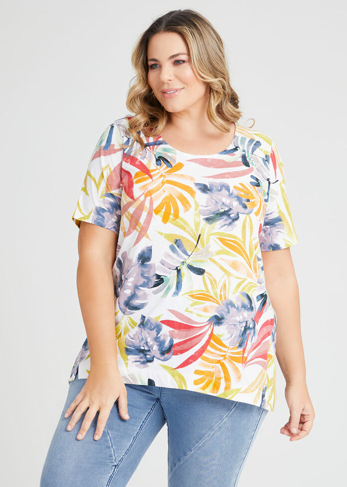 Linen Blend Tropics Print Top, , hi-res