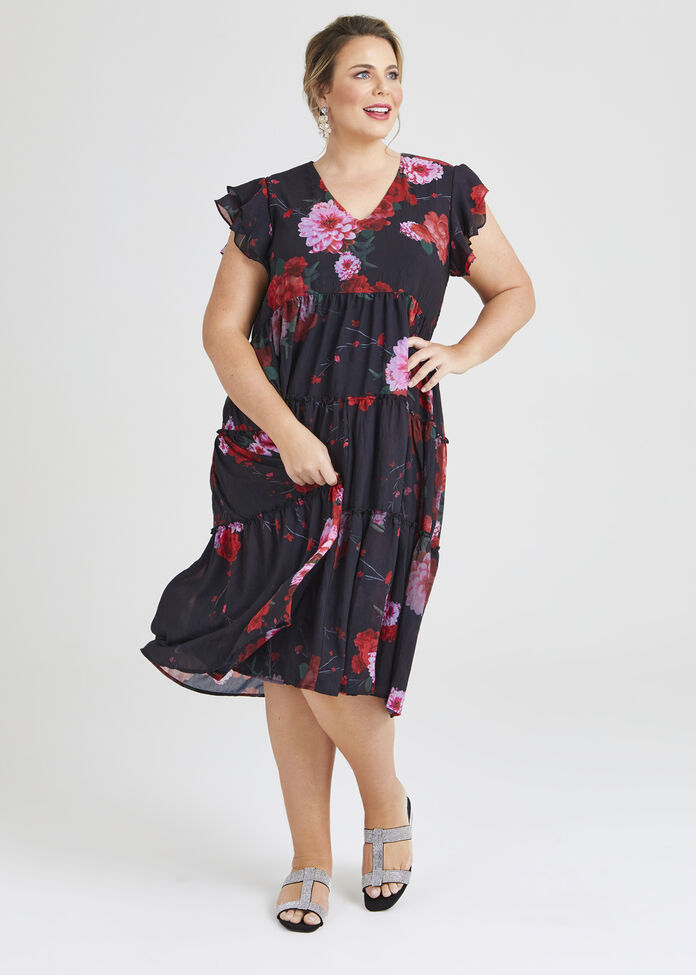 Rambling Rose Tier Midi Dress, , hi-res