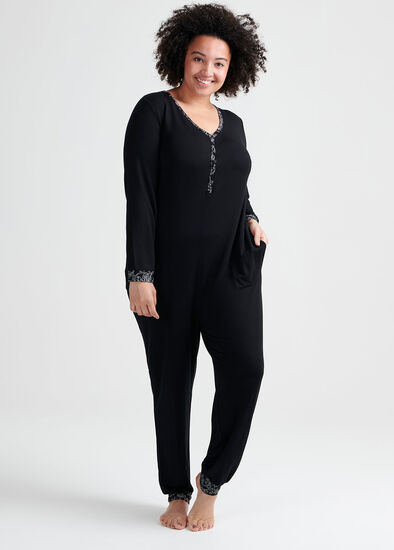 Plus Size Black Bamboo Lounge Onesie