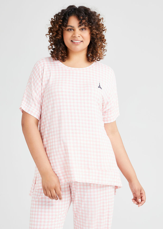 Bamboo Gingham Pyjama Top, , hi-res