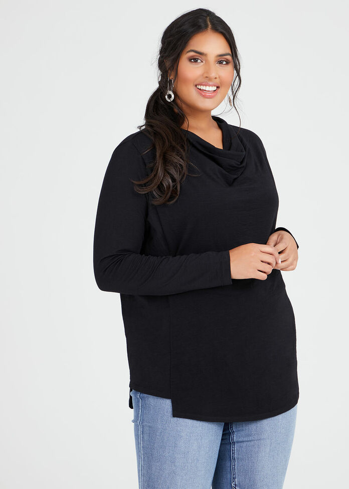 Wool Bamboo Cowl Neck Top, , hi-res