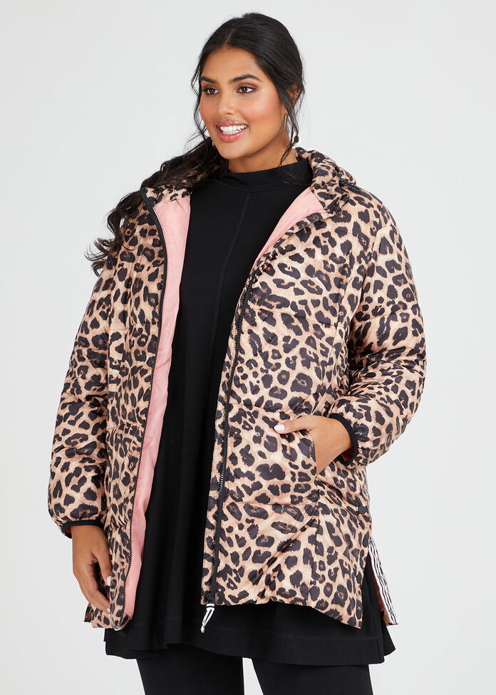 Leopard Puffer Jacket, , hi-res