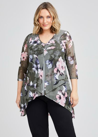 Plus Size Chakra Floral Mesh Tunic