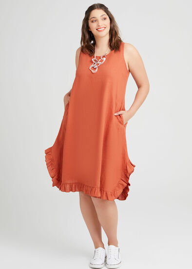 Plus Size Linen Escape Gathered Hem Dress