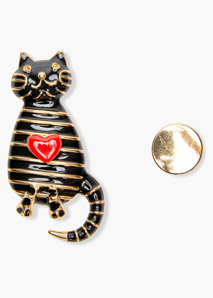 Striped Kitty Brooch, , hi-res