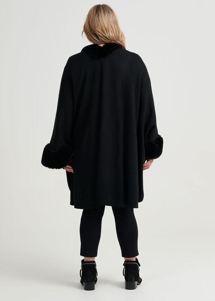 Faux Fur Trim Cape, , hi-res