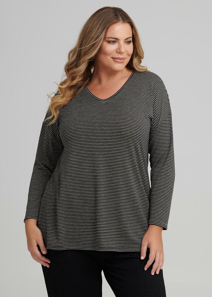 V Neck Stripe Lounge Top, , hi-res