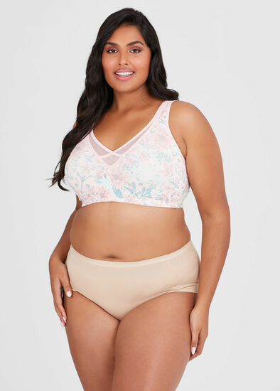 Plus Size Wirefree Mesh Trim Print Bra