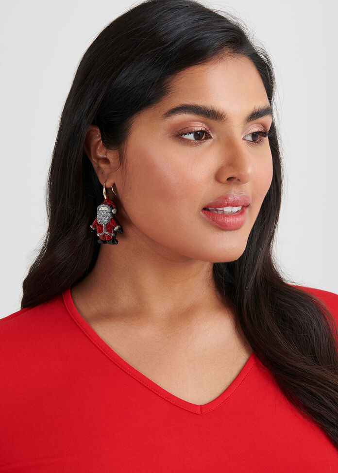 Sparkle Santa Earrings, , hi-res