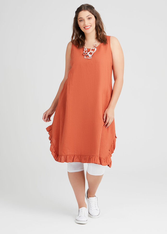 Linen Escape Gathered Hem Dress, , hi-res