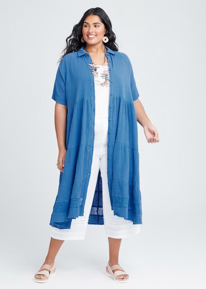 Cotton Coastal Tier Shirt Dress, , hi-res