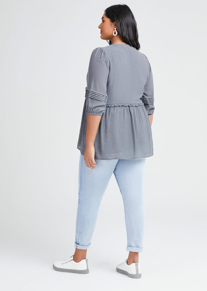 Natural 3/4 Sleeve Pintuck Top, , hi-res