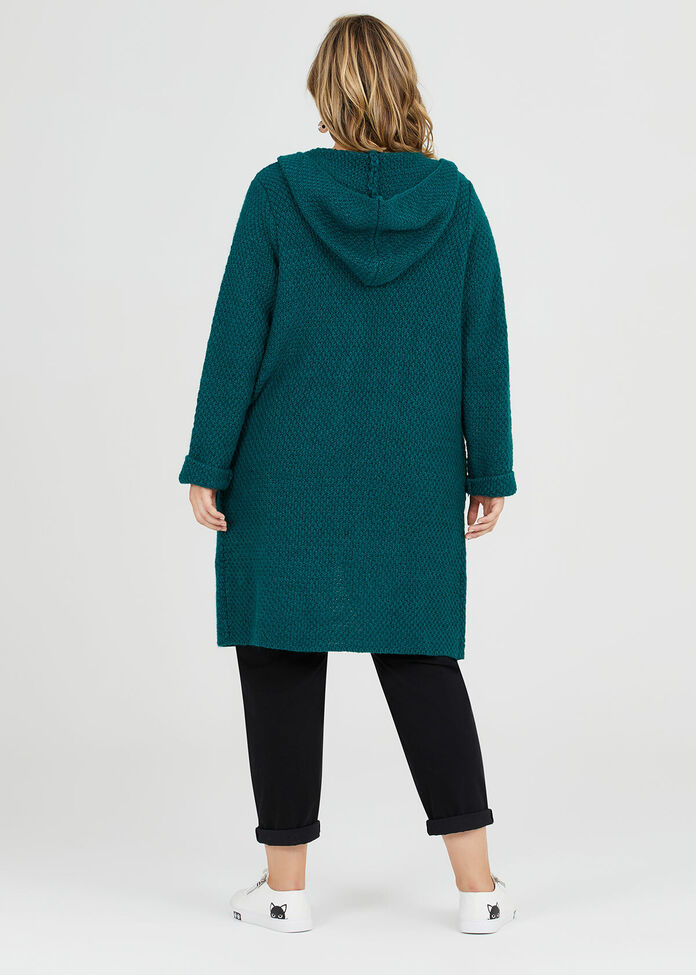 Textured Hooded Cardigan, , hi-res